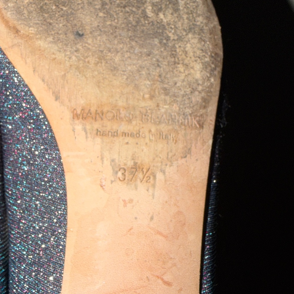 Manolo Blahnik Hangisi Flat blue glitter FMC ballerina 37.5 7.5 - Picture 13 of 13